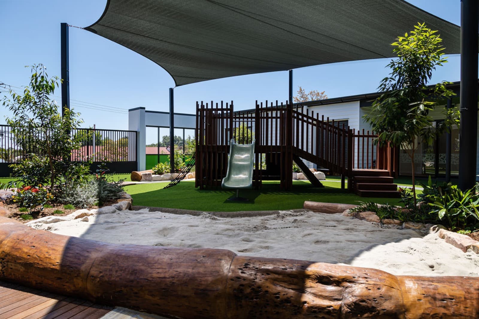 Play structure and sandpit at an early learning centre, Cannon Hill